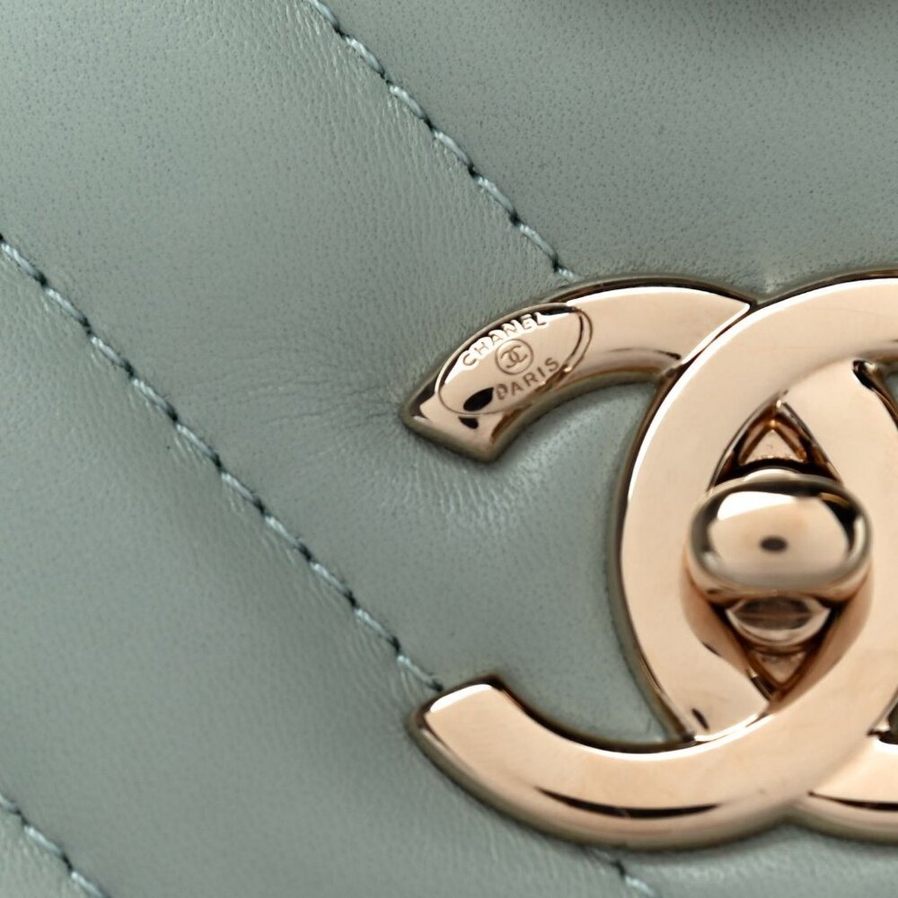 Authentic CHANEL Trendy Chevron Lambskin Quilted Dual Handle Flap Bag Mint Tote - Picture 5 of 16